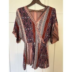 Kori America Women's Romper Size Small Boho Floral Patchwork Cottagecore